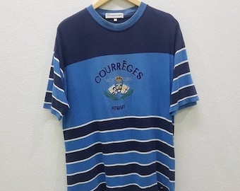RARE !! Vintage Courrèges Sport T-shirts Embroidery Spell Out Logo Stripe Style Shirts