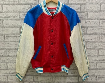 ¡¡Raro!! Vintage Michiko Londres Koshino Rompevientos Suéter Chaqueta Botón Hasta Colorblock Diseño Agradable