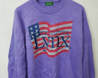 Vintage Lynx Embroidered Big Logo America Style Sweatshirt Pullover Colour Purple
