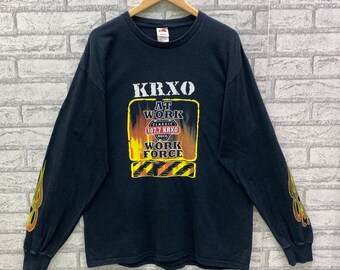 Vintage KRXO Classic Rock At Work Work Force  107.7 Krxo T-shirts Long Sleeve