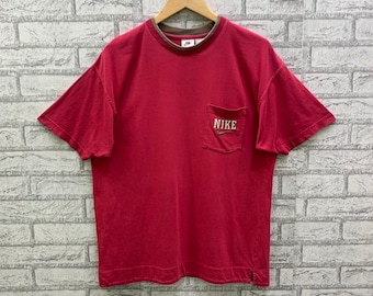 Vintage 90s Nike Swoosh Embroidery Logo Single Pocket Double Stitch T-shirts