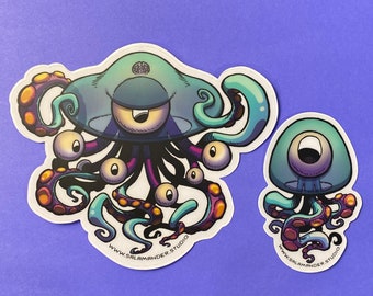 Jellyfish Beholder, Adult and baby versions - Clear Vinyl Stickers