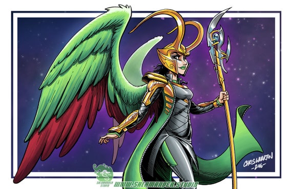 Female Loki With Wings Color Art Print 11 X 17 Inch Etsy