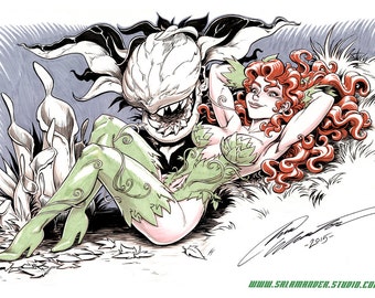 Poison Ivy and Audrey II - Color Art Print - 11 x 17 inch