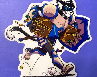 Bull, Cat Fighter running with treasure - Vinyl Stickers