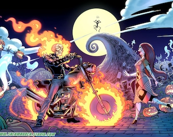 Ghost Rider meets Sally - Color Art Print - 11 x 17 inch