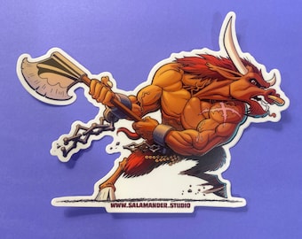 Minotaur with Battle Axe Running - Vinyl Sticker