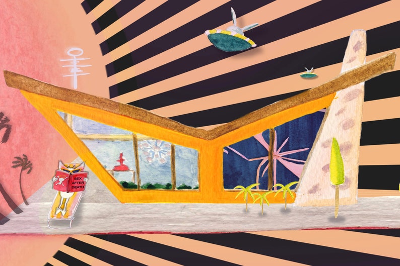 FOXY Palm Springs Art Print Naughty Retro Sci Fi Tropical Decor Atomic Age Social Distancing Collage Mid Century Modern House Wall Art