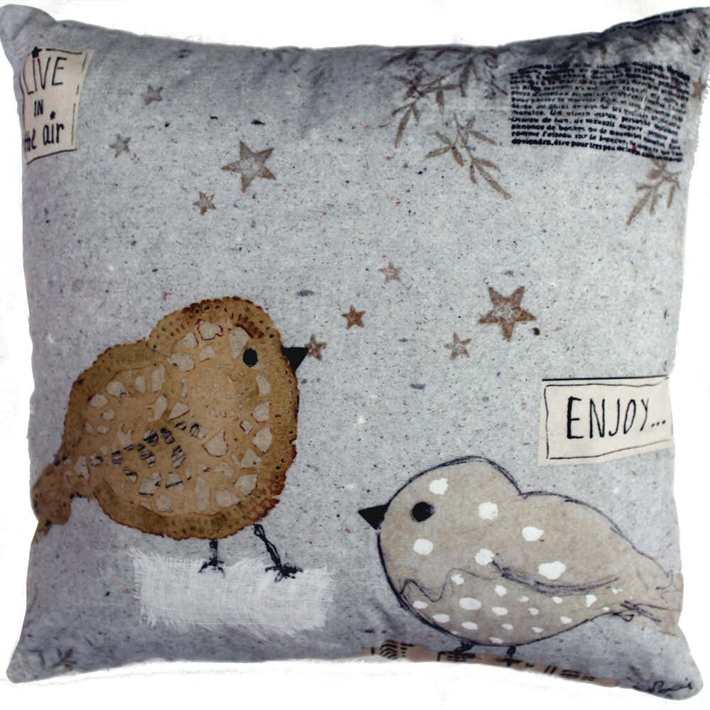 Coussin Déco Coton, Oiseaux Live in The Air