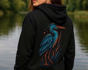 Neon Heron Graphic Hoodie – Unisex Cotton Blend Wildlife Streetwear
