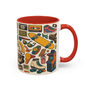 Retro 80&#39;s Mug Wrap objects of childhoods better days, 11oz Accent Mug Design