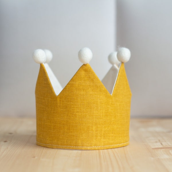 Birthday Fabric Crown, Children Dress Up, Gold Yellow Party Hat, Kids Magical Play, First Birthday Accessories, Cake Smash Photography Prop