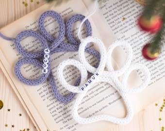 Personalized Knitted Wire Paw Print - Tricotin Icord Yarn Paw Shape Ornament - Custom Pet Owner Present - Pet Loss Gift - Christmas Pet Gift