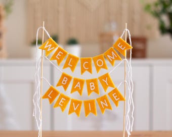 Personalisierter Baby Shower Cake Topper - Filz Banner Cake Topper - Willkommen Baby Kuchen Dekor - Gender Reveal Cake Topper - Baby Feier