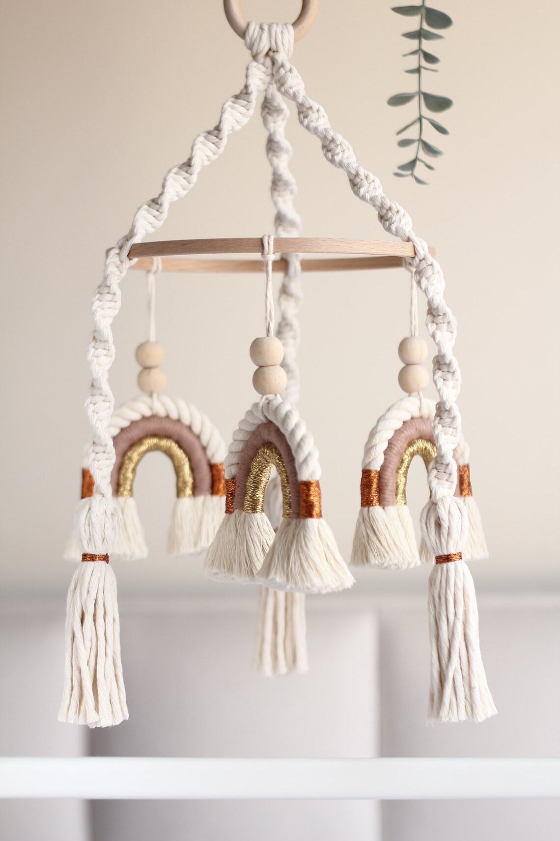 Macrame Rainbow Baby Mobile Boho Baby Room Decor Gold Brown - Etsy