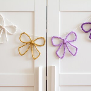 Bow Garland - Lilac and Gold Knitted Wire Tricotin Bow Wall Decor - Little Girls Room Decoration - Bow Party Garland - Gift for Girl Baby