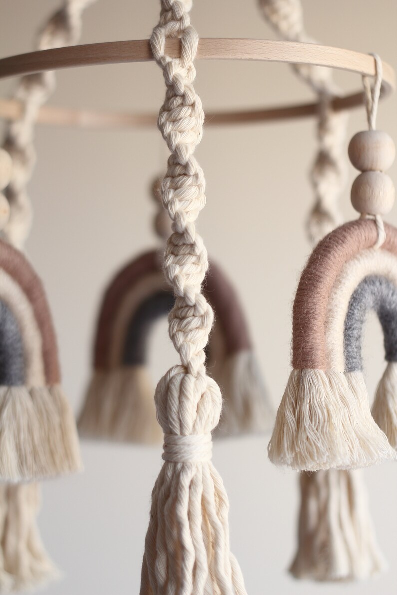 Rainbow Baby Mobile Boho Nursery Decor With Three Macrame Etsy