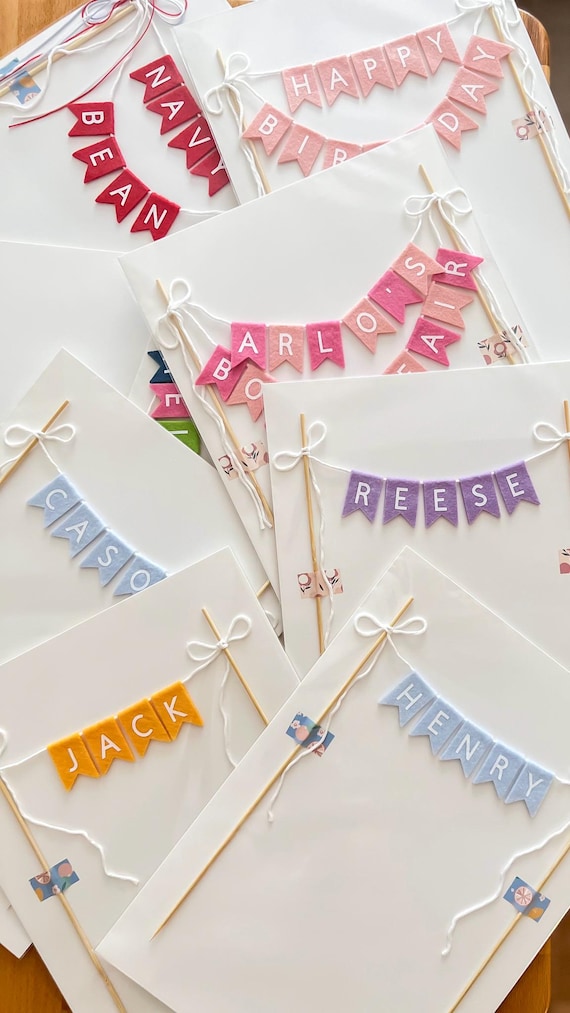 Personalized Bunting Cake Topper - Custom Name Flag Cake Banner in Various Colors for Birthday, Graduation, Wedding, Anniversary, Engagement