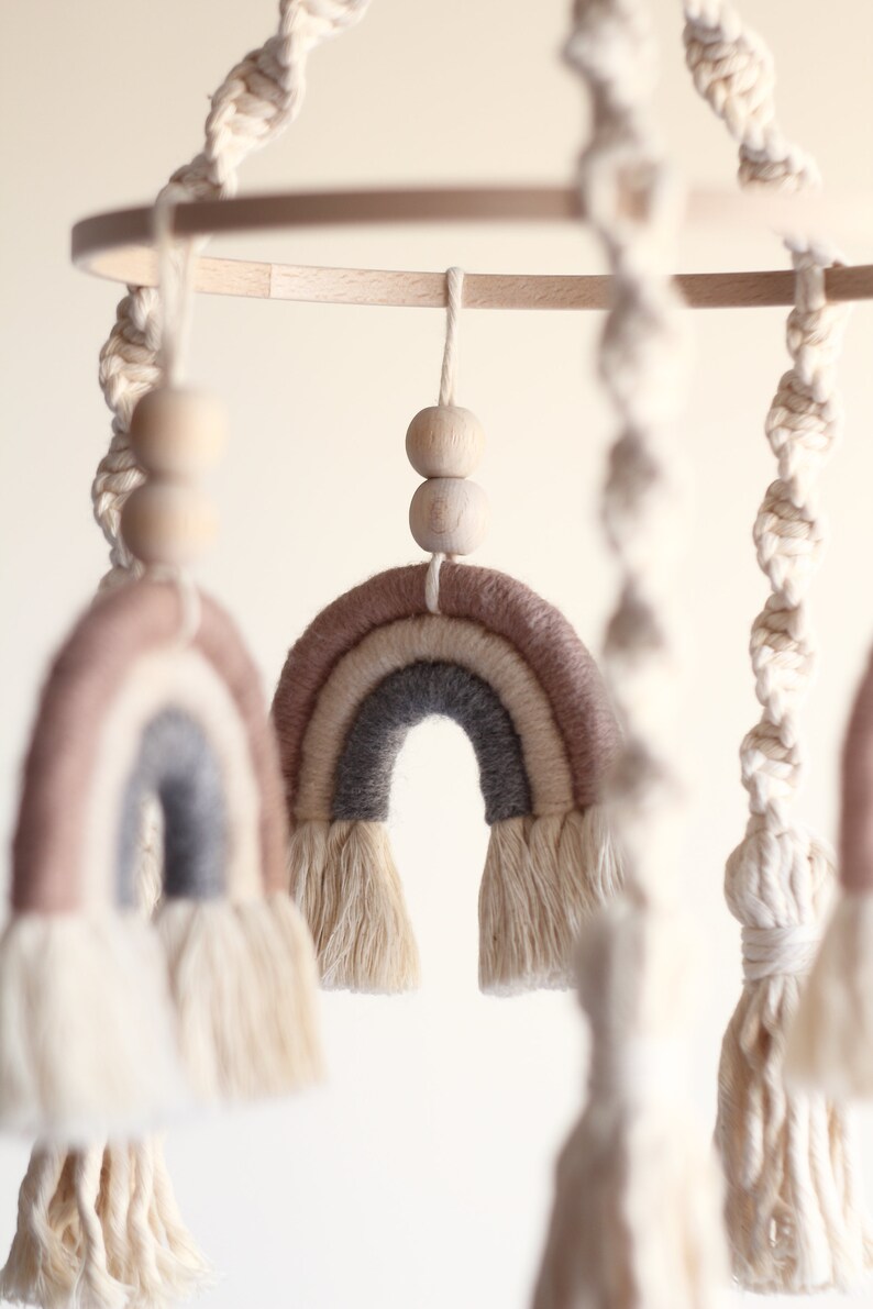 Rainbow Baby Mobile Boho Nursery Decor With Three Macrame Etsy