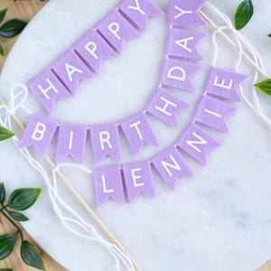 Personalized Felt Birthday Cake Topper - Custom Name Banner in Lilac ...