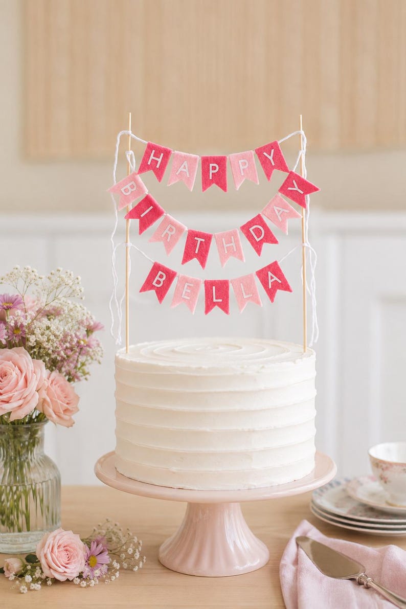 Personalized Bunting Cake Topper - Custom Name Flag Cake Banner in Various Colors for Birthday, Graduation, Wedding, Anniversary, Engagement image 4