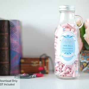 DRUCKBARE Daily Happiness Challenge, Botschaften Zitate für Glas, Glasetiketten, PDF, DIY Geburtstagsgeschenk, positive Gedanken, glückliches Glas, Weihnachten