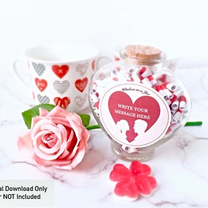 Regalo San Valentín IMPRIMIBLE, mensajes en frasco, PDF editable, motivos por los que te amo, regalo romántico personalizado para él ella