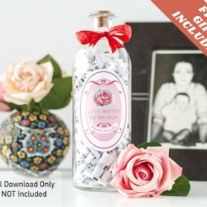 PRINTABLE Mother&#39;s Day Gift - 365 Love Notes messages quotes for jar or card, DIY 12 jar labels & editable PDF - Instant Download