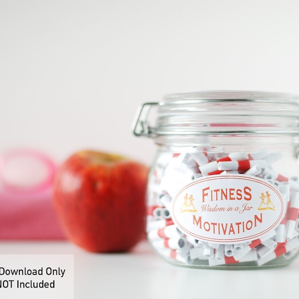 PRINTABLE 365 Fitness Motivation quotes for a jar in original watercolor orange run theme, labels & editable PDF - Weight loss birthday gift