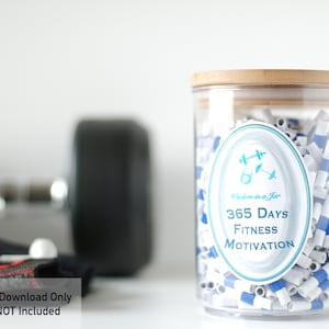 PRINTABLE 365 Fitness Motivation quotes for a jar in original watercolor weights theme, labels & editable PDF - great Birthday gift