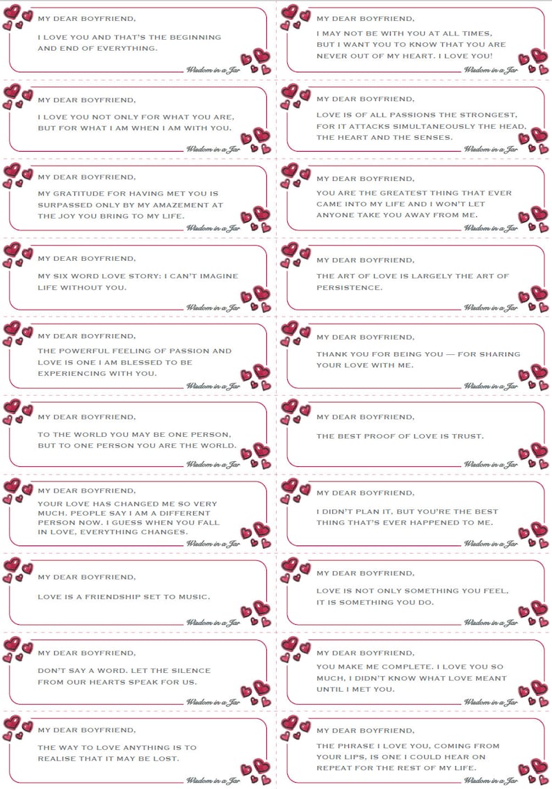 PRINTABLE Love Notes to My Boyfriend 365 messages miss you | Etsy