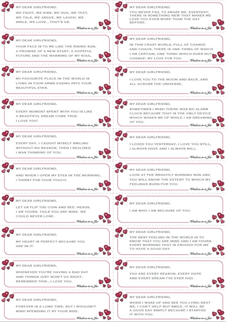 PRINTABLE Love Notes to My Girlfriend 365 Messages Quotes Etsy
