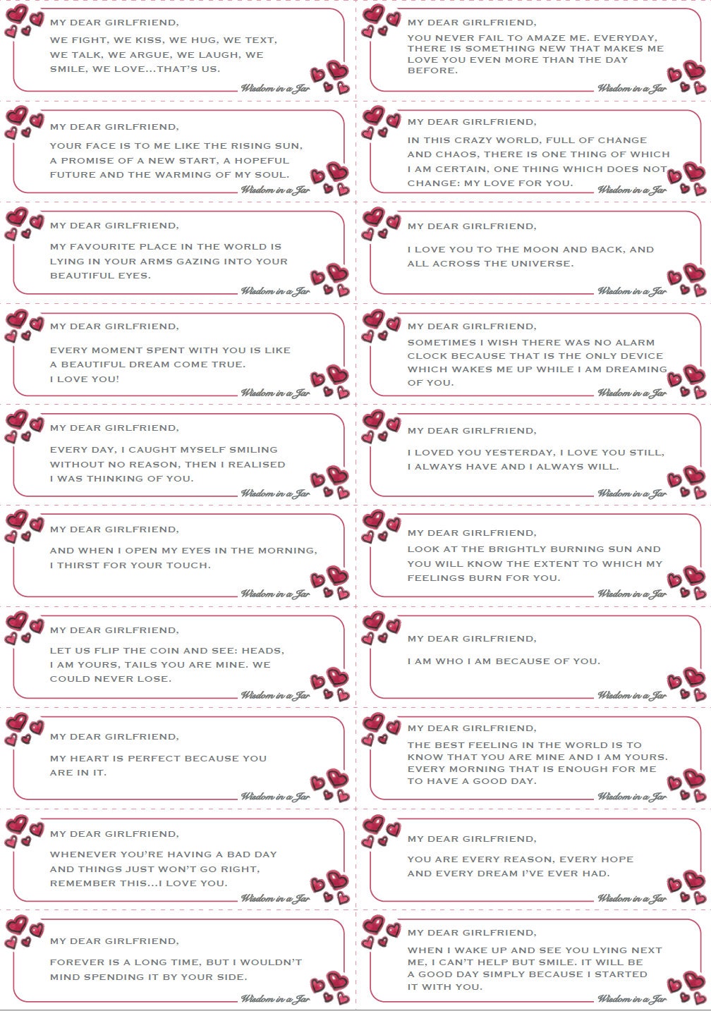 PRINTABLE Love Notes to My Girlfriend 365 Messages Quotes - Etsy