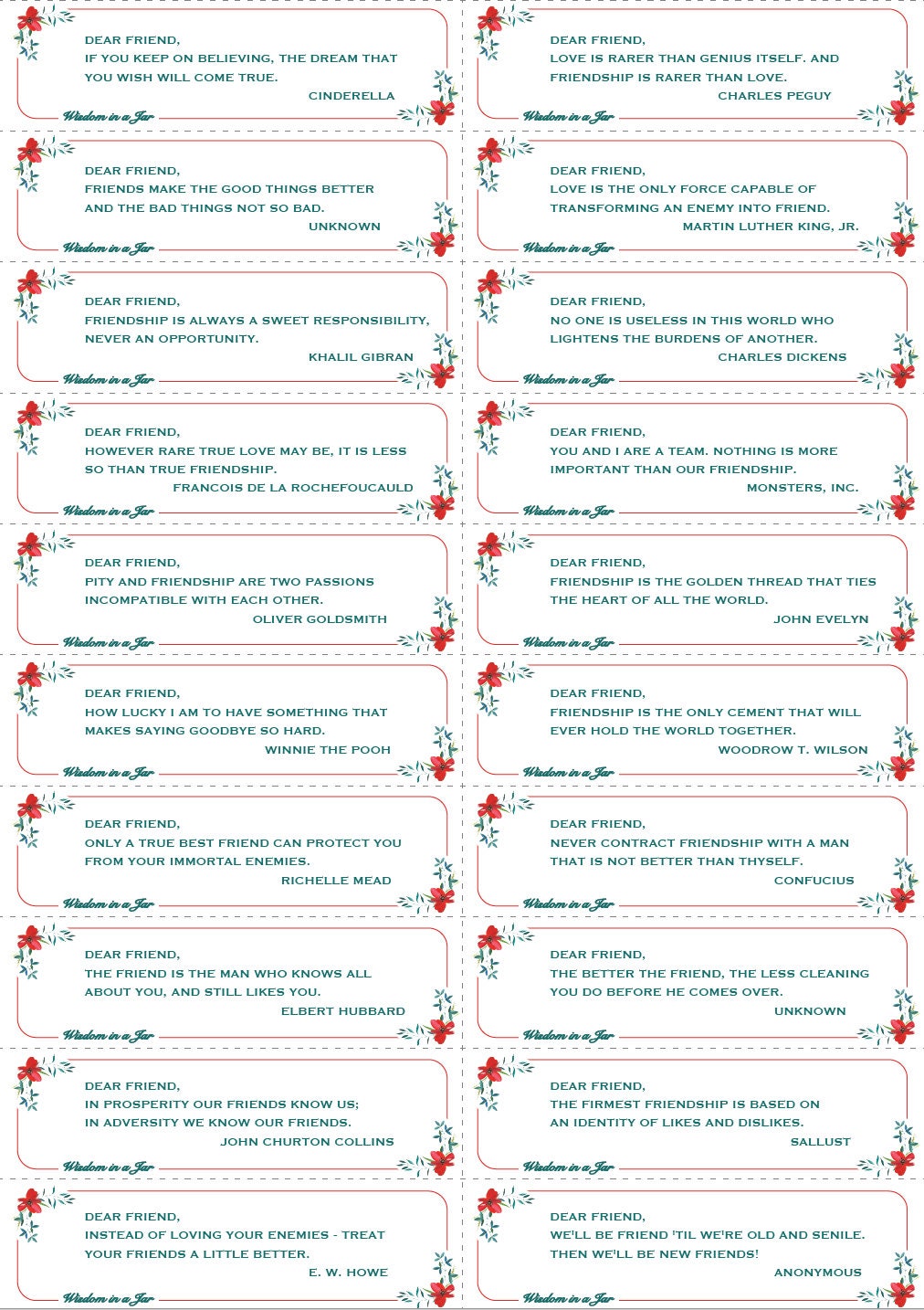PRINTABLE 365 Quotes for Friendship Jar Message to Best - Etsy
