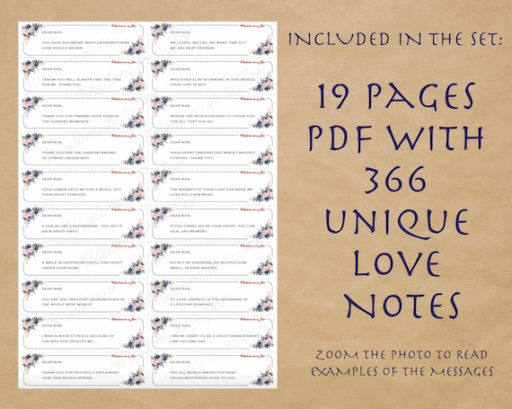 PRINTABLE Love Notes to Nan 365 Messages Quotes Cards Jar - Etsy