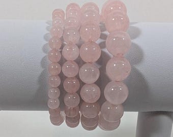 Rose Quartz Bead Bracelet Natural Gemstone 6mm 8 mm 10mm 12mm - 5 to 9 inch-Men, Women,Unisex Gemstone Bracelet - Gloss Bead