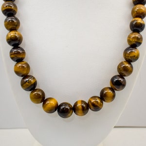 Natural 14 mm Tiger Eye Bead Necklace-18 inch, 20 Inch, 22 Inch, 24 Inch,27 inch-CUSTOM-Stainless Steel Lobster Clasp -Healing Stone
