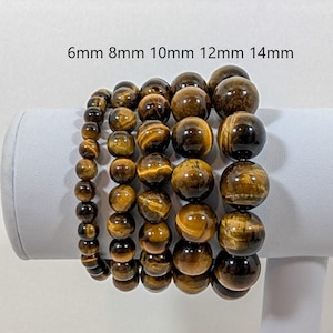 Tiger Eye Bead Bracelet Natural Gemstone 6mm 8 mm 10mm 12mm 14mm - 5 to 9 inch-Men, Women,Unisex Gemstone Bracelet - Gloss Bead