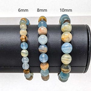 Bracelet en perles de calcite lémuriennes aquatine, pierres précieuses naturelles 6 mm 8 mm 10 mm - 5 à 9 pouces-bracelet unisexe en pierres précieuses pour homme, femme - Perle brillante