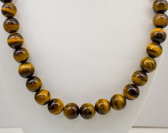 Natural 12 mm Tiger Eye Bead Necklace-18 inch, 20 Inch,22 Inch, 24 Inch, 27 inch,30 inch-CUSTOM-Stainless Steel Lobster Clasp -Healing Stone