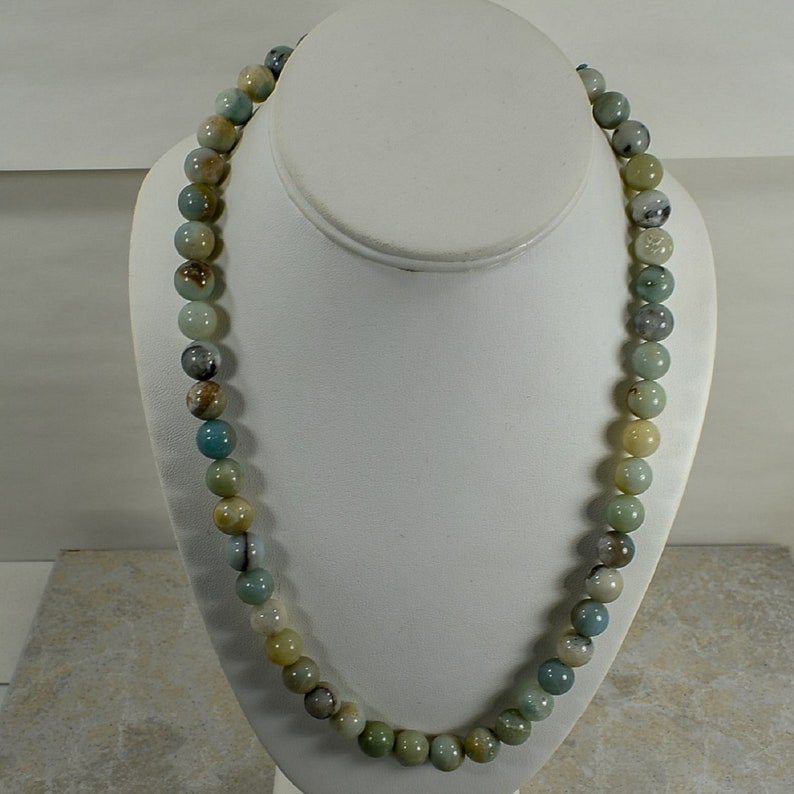 Natural 20 inch Amazonite 10 mm Bead Necklace-FREE SHIPPING-Stainless Steel Lobster Clasp