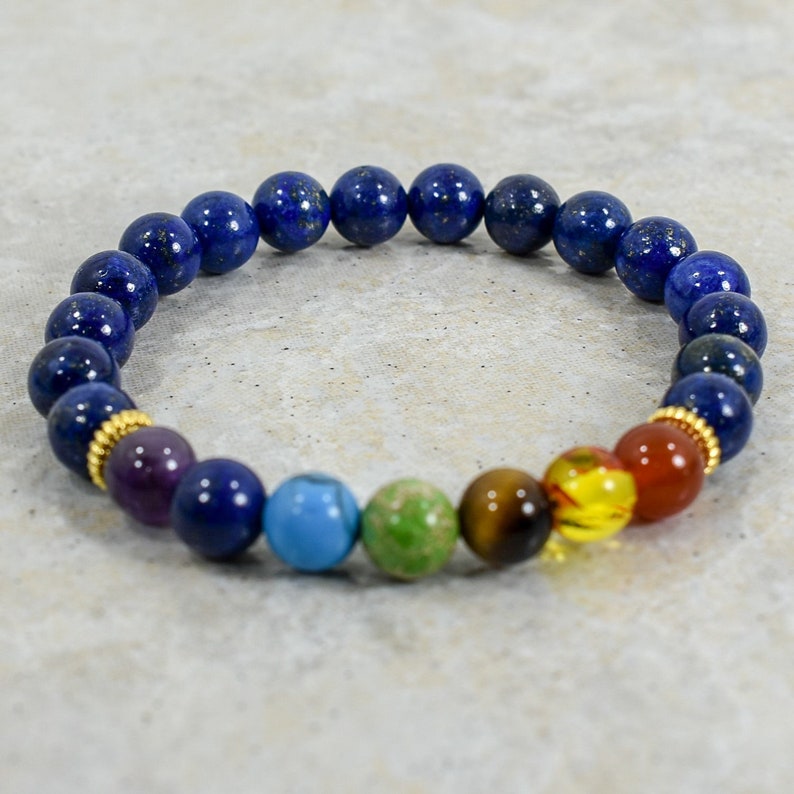 Natural Chakra Stone Bracelet Lapis Reiki Healing Balancing Round Yoga Beads 8 mm Bead Bracelet-FREE SHIPPING