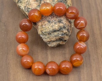 Natural 12 mm Red Banded Agate Bead Bracelet-6 inch to 9 inch-Men, Women,Unisex Gemstone Bracelet -Healing Stone