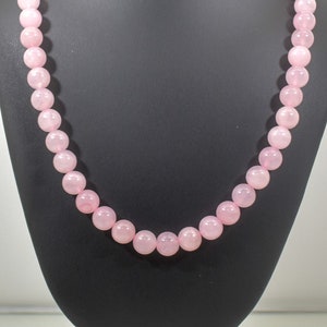 Natural 10 mm Rose Quartz Bead Necklace-16 inch 18 inch, 20 Inch, 22 Inch, 24 Inch, 27 inch, 30 inch-Stainless Steel Lobster Clasp