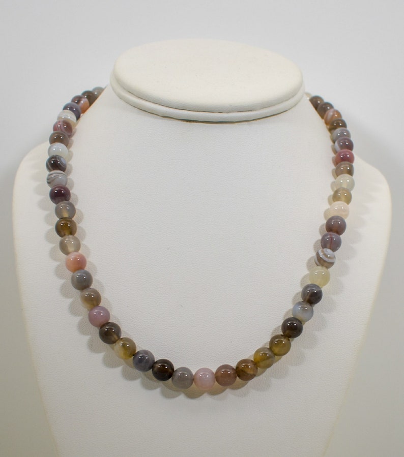 Natural 8 mm Botswana Agate Bead Necklace-18 inch, 20 Inch, 22 Inch, 24 Inch, 27 inch,30 inch-CUSTOM-Stainless Steel Lobster Clasp image 2