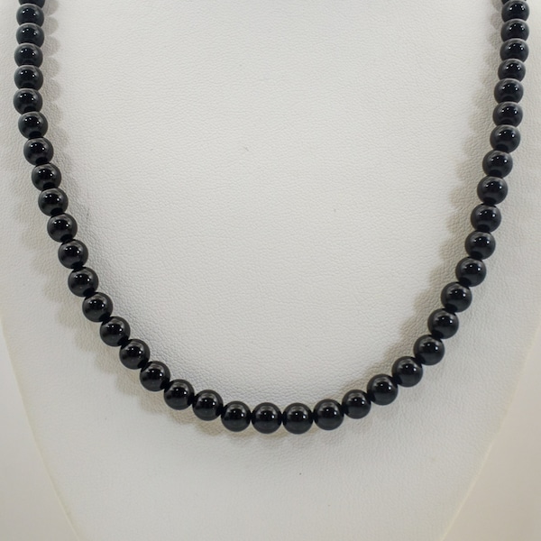 Natural 6 mm Black Tourmaline Bead Necklace-18 inch, 20 Inch, 22 Inch, 24 Inch,27 inch,30 inch-Stainless Steel Lobster Clasp -Healing Stone