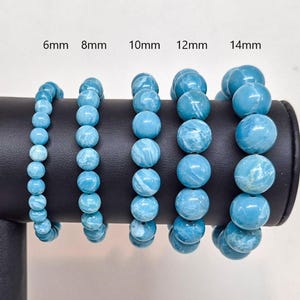 Larimar Quartz Bead Bracelet Natural Gemstone 6 mm 8 mm 10mm 12mm 14mm- 5 to 9 inch-Men, Women Gemstone Bracelet - Gloss Bead
