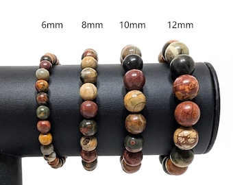Picasso Jasper Bead Bracelet Natural Gemstone 6mm 8 mm 10mm 12mm - 5 to 9 inch- Gemstone Bracelet - Gloss Bead