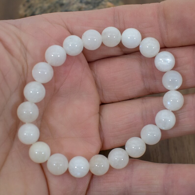 Women,Unisex Gemstone Bracelet Natural 8 mm Moonstone AA Quality Bead Bracelet-5 inch to 9 inch-Men Healing Stone