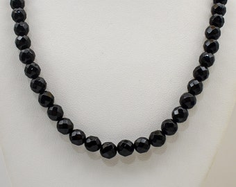 8 mm Faceted Cut Black Onyx Bead Necklace-18 inch, 20 Inch, 22 Inch, 24 Inch, 27 inch,30 inch-CUSTOM-Stainless Steel Lobster Clasp